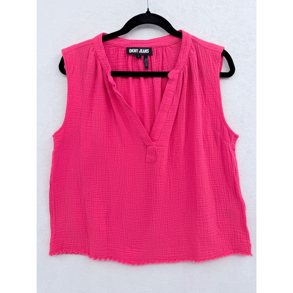 DKNY Hot Pink 100% Cotton Double Gauze Sleeveless Blouse Small Boho